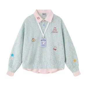 Cute Pastel Sweater with Embroidered Patches
